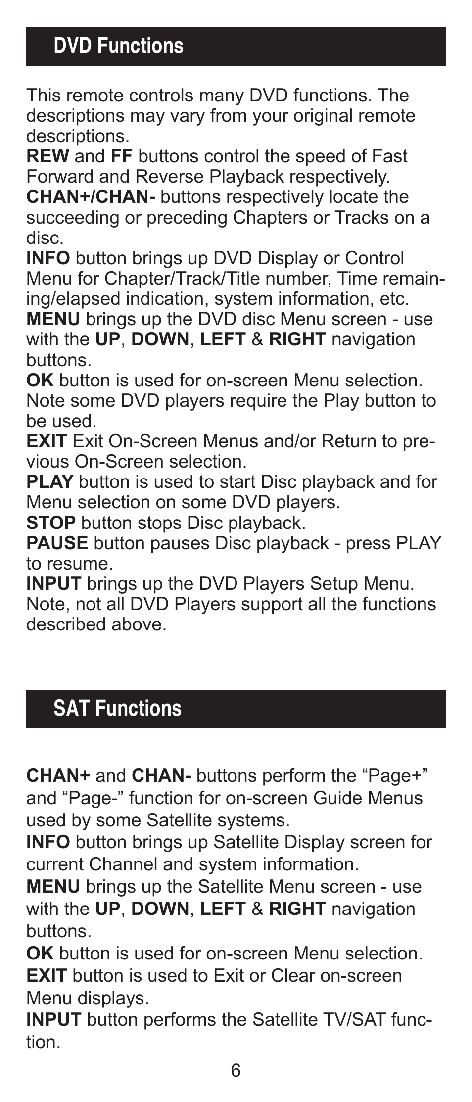 Dvd functions sat functions | GE 24991 User Manual | Page 6 / 16