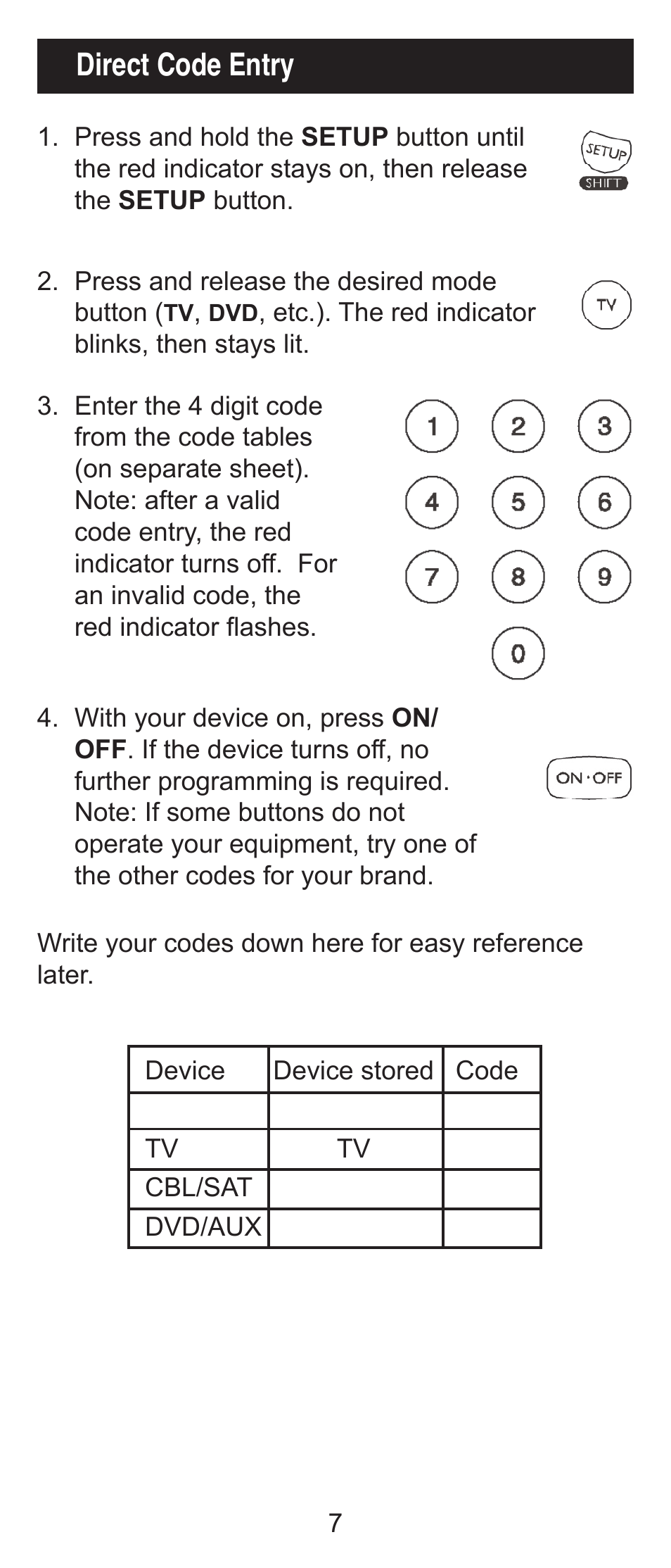 Direct code entry | GE 24991 User Manual | Page 7 / 16