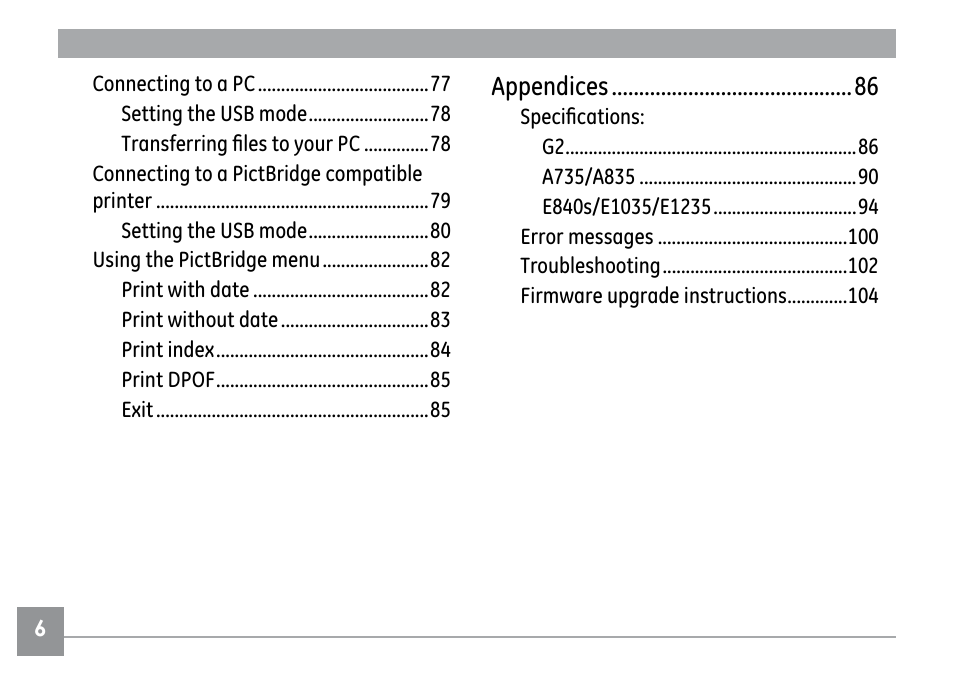Appendices | GE E840S User Manual | Page 10 / 106