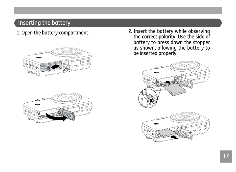 Inserting the battery | GE E840S User Manual | Page 21 / 106