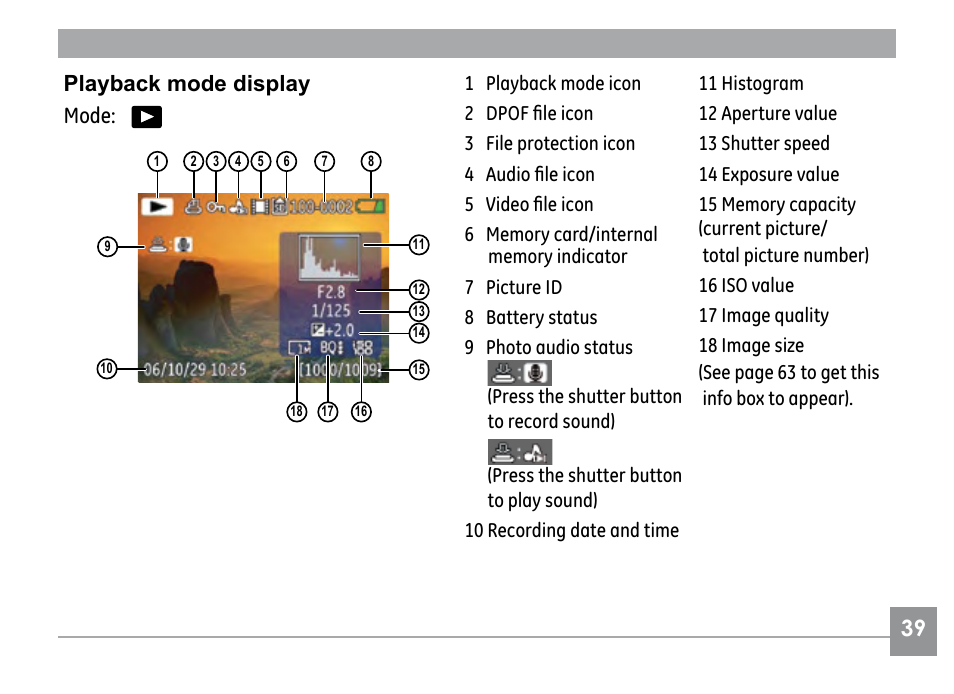 Playback mode display mode | GE E840S User Manual | Page 43 / 106