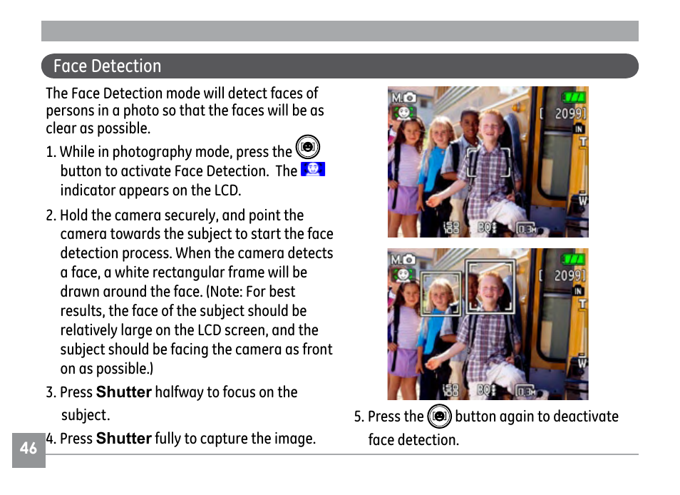 Face detection | GE E840S User Manual | Page 50 / 106