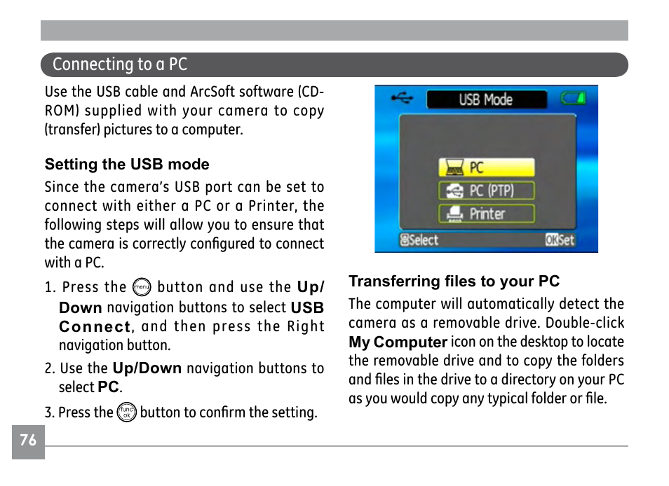 Connecting to a pc | GE E840S User Manual | Page 80 / 106