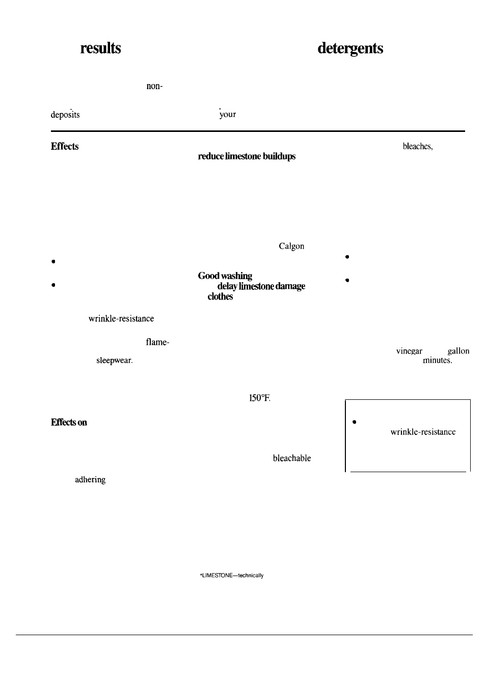 Cautions, Limestone deposits, The of continued use of carbonate | GE Spacemaker WSM2400L User Manual | Page 12 / 28