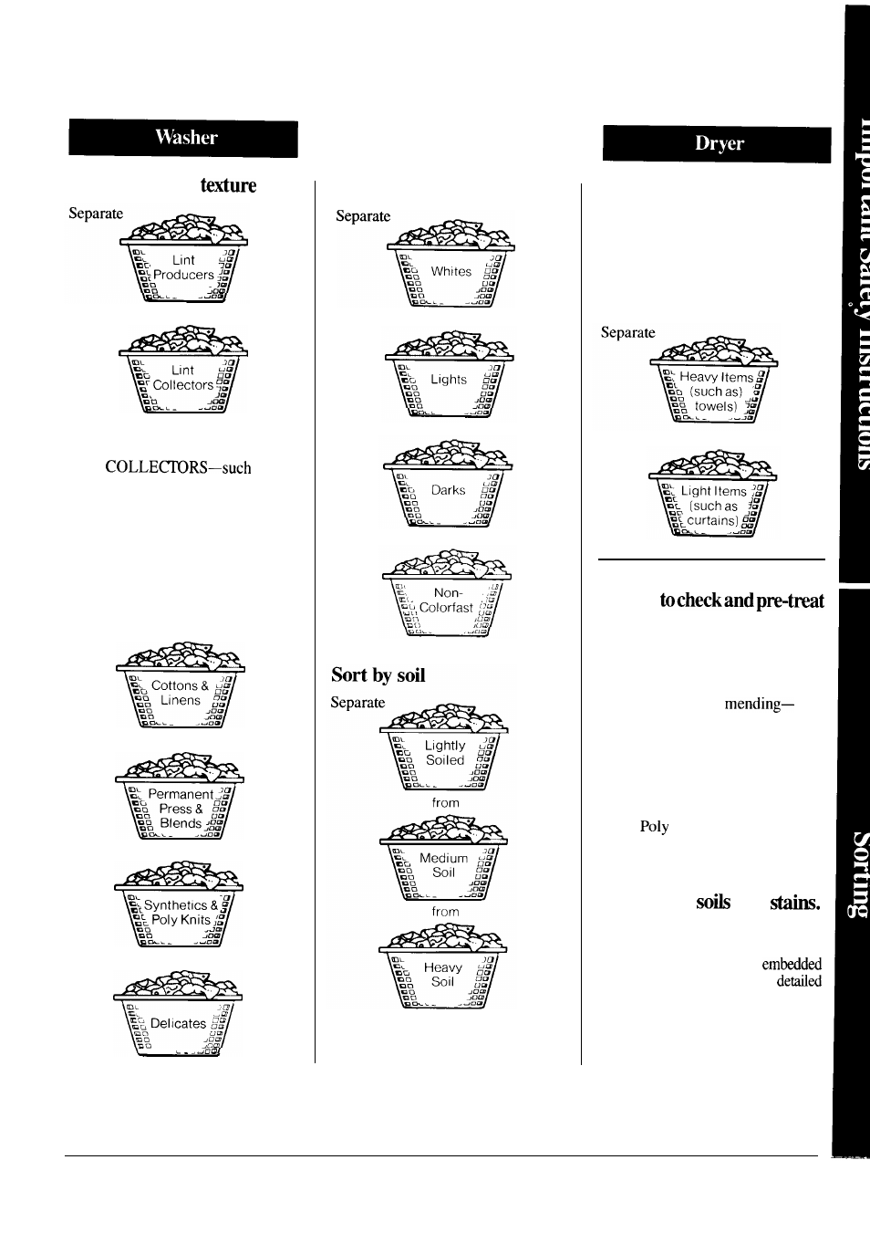 Sorting, How to sort the clothes, Sort by surface | Sort by fabric, Sort by color, Sort by weight, It pays before washing, Soaking-a good way to loosen deep and | GE Spacemaker WSM2400L User Manual | Page 5 / 28