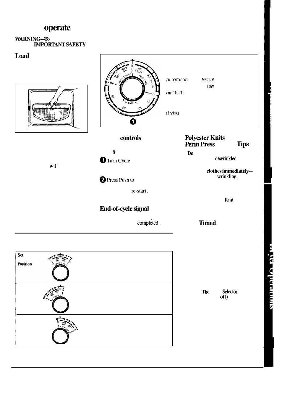 Dryer, Automatic drying, Controls | Dryness selections, End-of-cycle signal, Tips, Energy-saving tips, Knits drying tips, Lint filter, Operating instructions | GE Spacemaker WSM2400L User Manual | Page 7 / 28