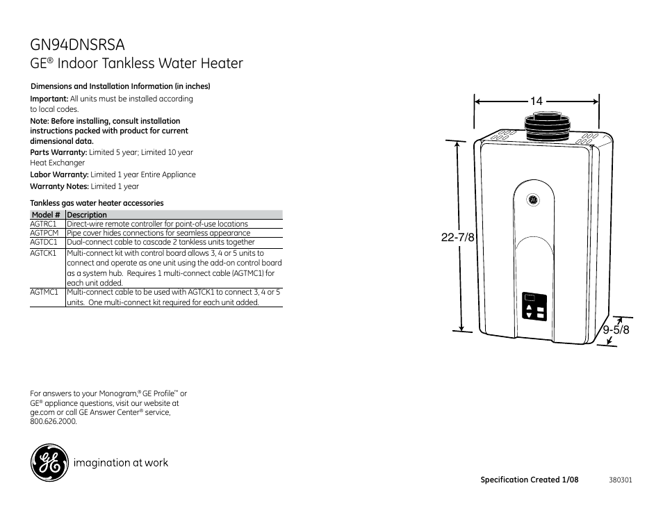 GE GN94DNSRSA User Manual | 5 pages