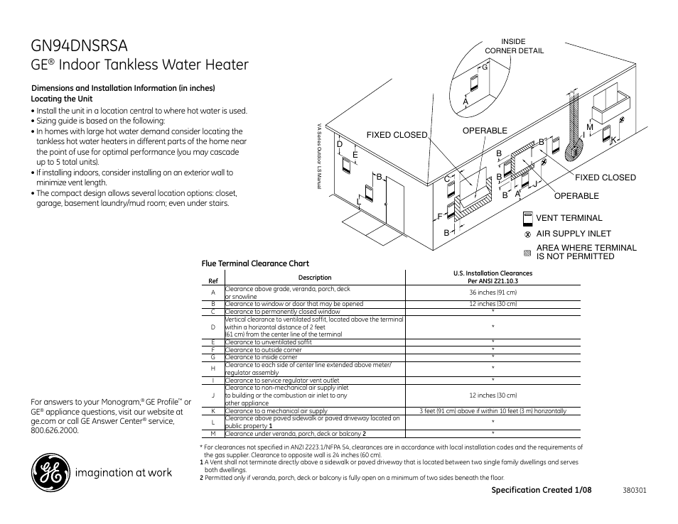 Gn94dnsrsa, Indoor tankless water heater | GE GN94DNSRSA User Manual | Page 2 / 5