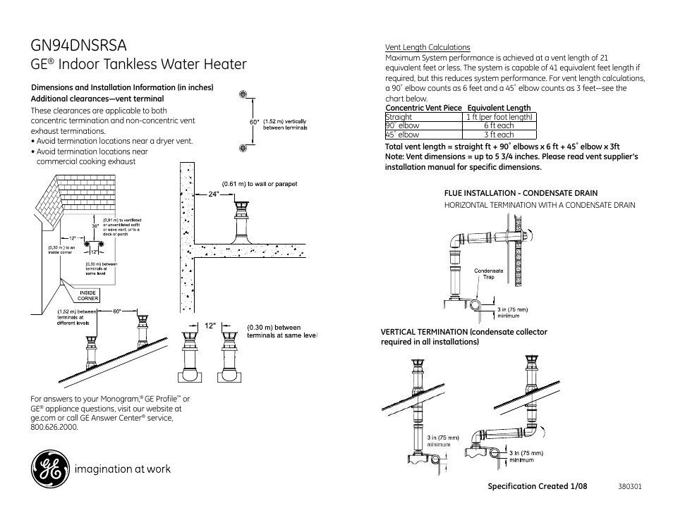 Gn94dnsrsa, Indoor tankless water heater | GE GN94DNSRSA User Manual | Page 4 / 5