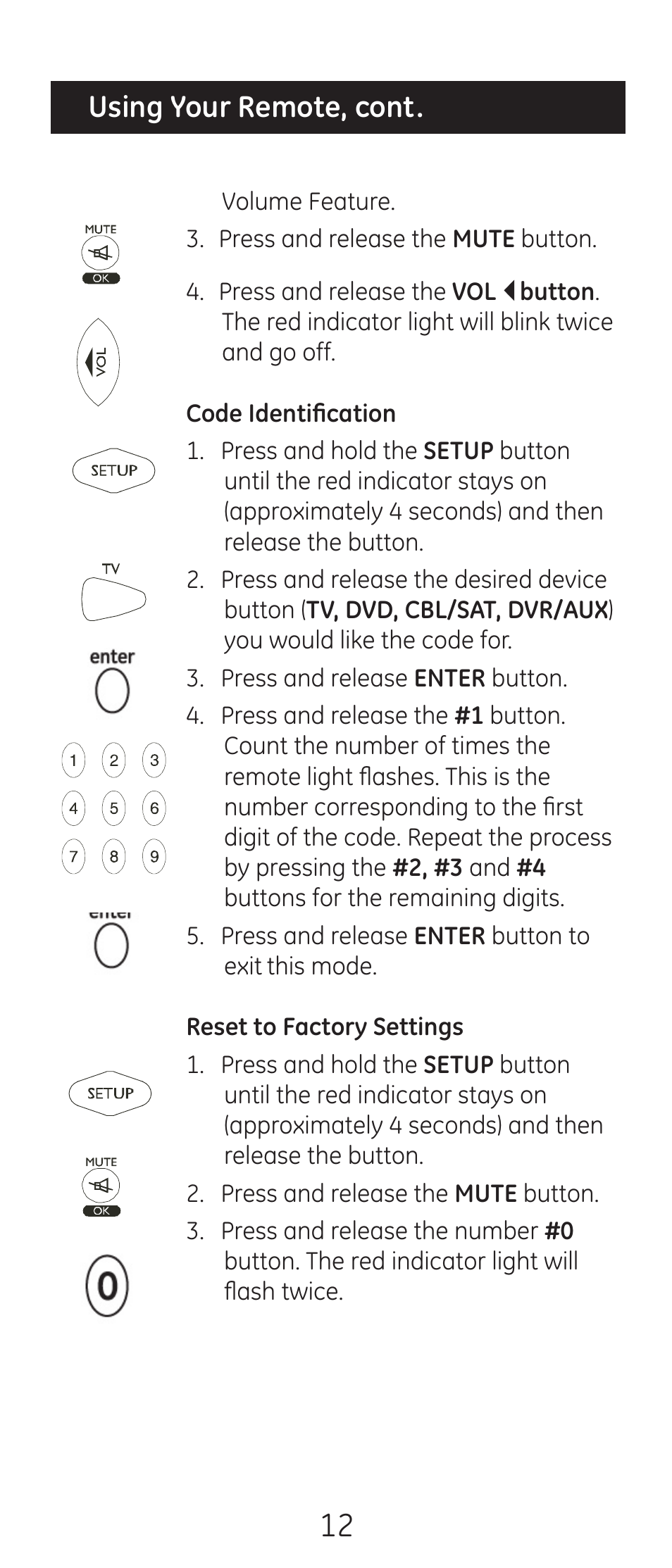 Using your remote, cont | GE 24938 User Manual | Page 12 / 44