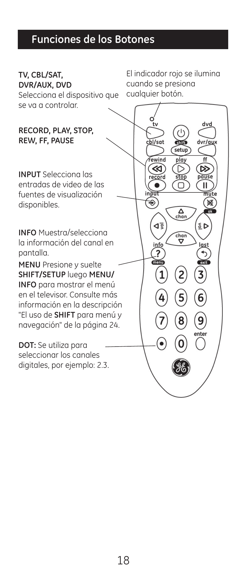 Funciones de los botones | GE 24938 User Manual | Page 18 / 44