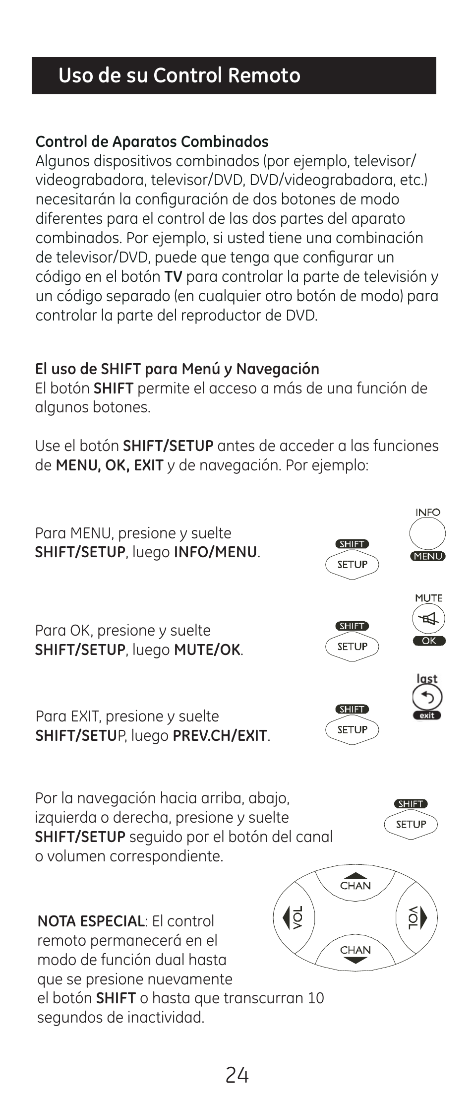 Uso de su control remoto | GE 24938 User Manual | Page 24 / 44