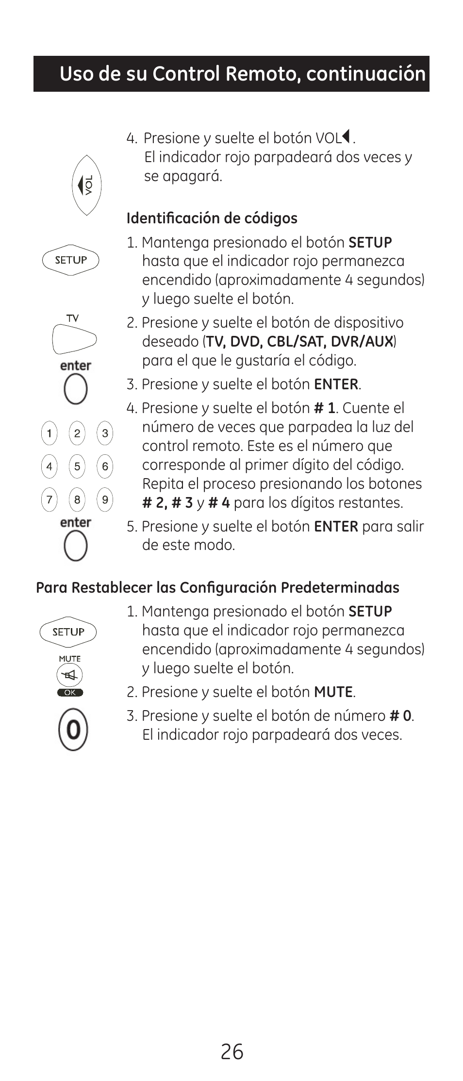 Uso de su control remoto, continuación | GE 24938 User Manual | Page 26 / 44