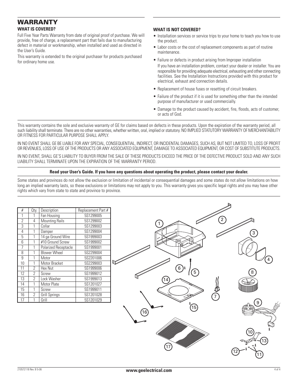 Warranty | GE BF150 User Manual | Page 4 / 4