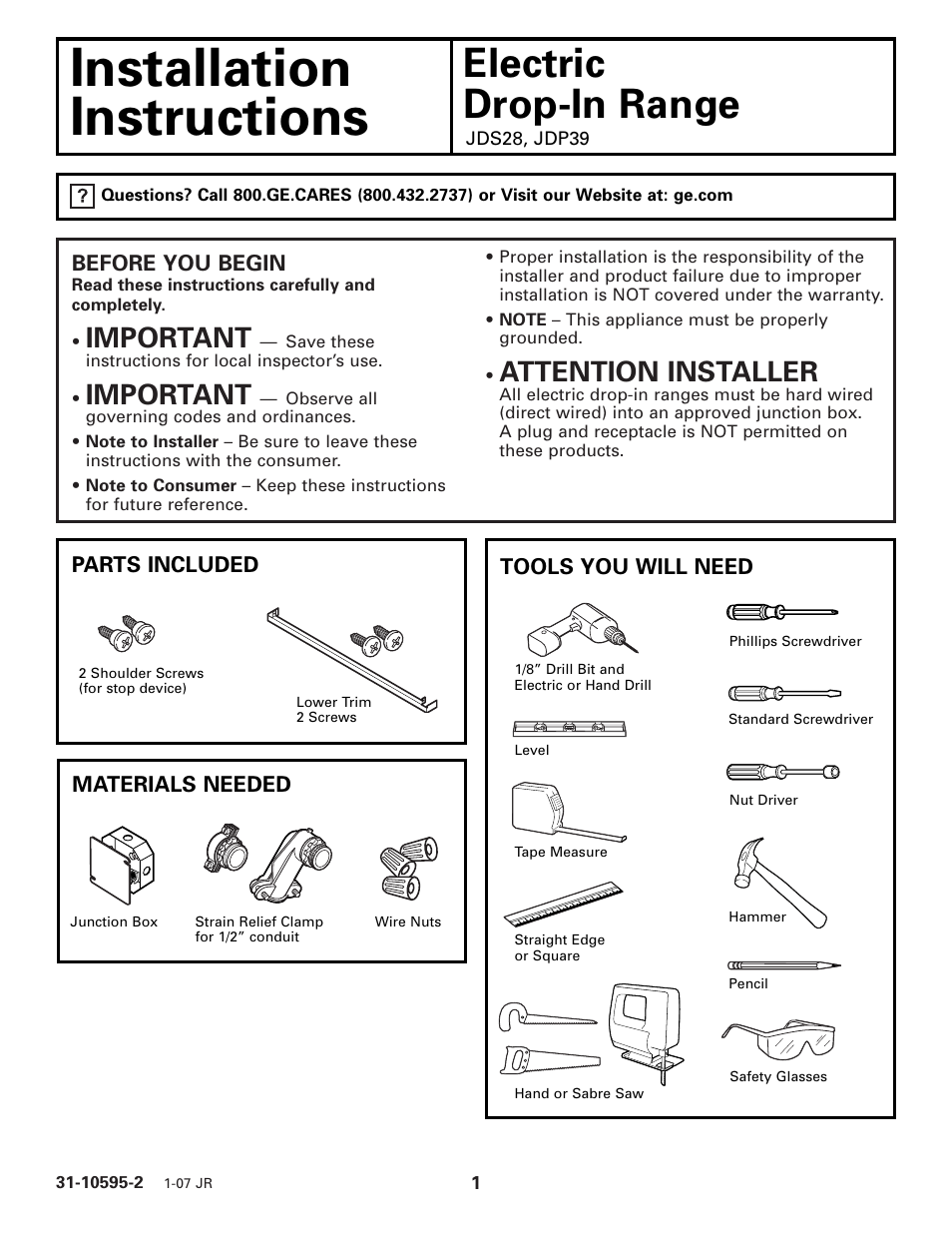 GE 131-10595-2 1-07 JR User Manual | 16 pages