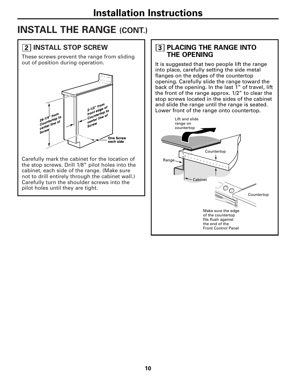 Install the range, Installation instructions, Cont.) | GE 131-10595-2 1-07 JR User Manual | Page 10 / 16