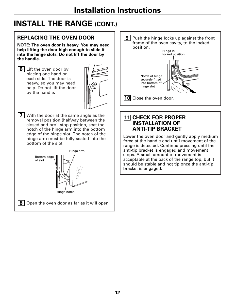 Install the range, Installation instructions, Cont.) | GE 131-10595-2 1-07 JR User Manual | Page 12 / 16