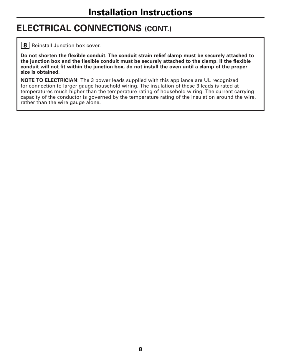 Electrical connections, Installation instructions | GE 131-10595-2 1-07 JR User Manual | Page 8 / 16