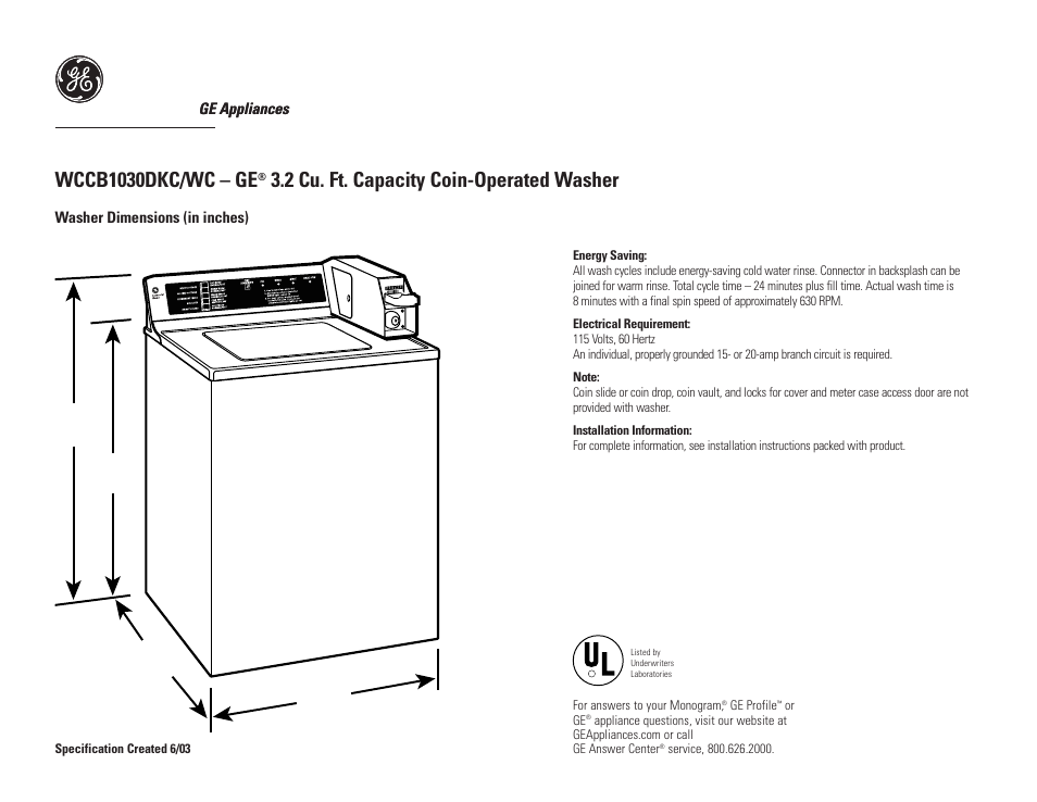 GE Profile WCCB1030DWC User Manual | 2 pages
