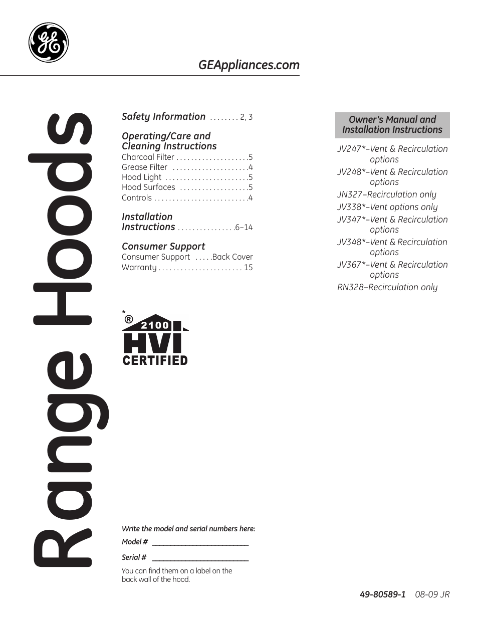 GE JV247 User Manual | 16 pages