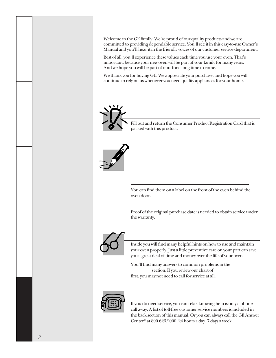 Safety information, Operating instructions, Care and cleaning | Troubleshooting tips, Customer service, Ge & you, a service partnership, Read this manual, For your records, Important, If you need service | GE JKP15 User Manual | Page 2 / 24