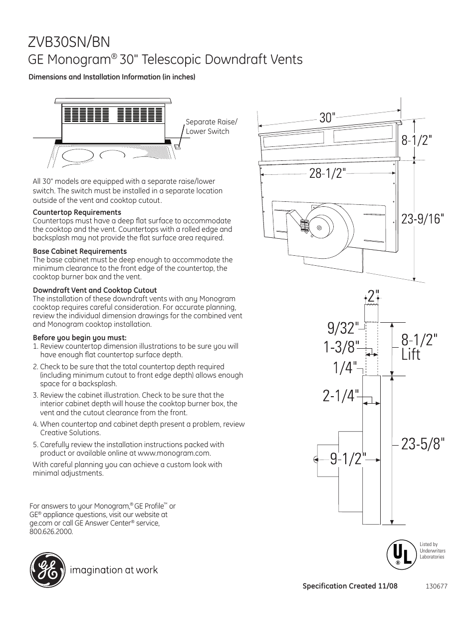 GE Monogram ZVB30SNSS User Manual | 4 pages