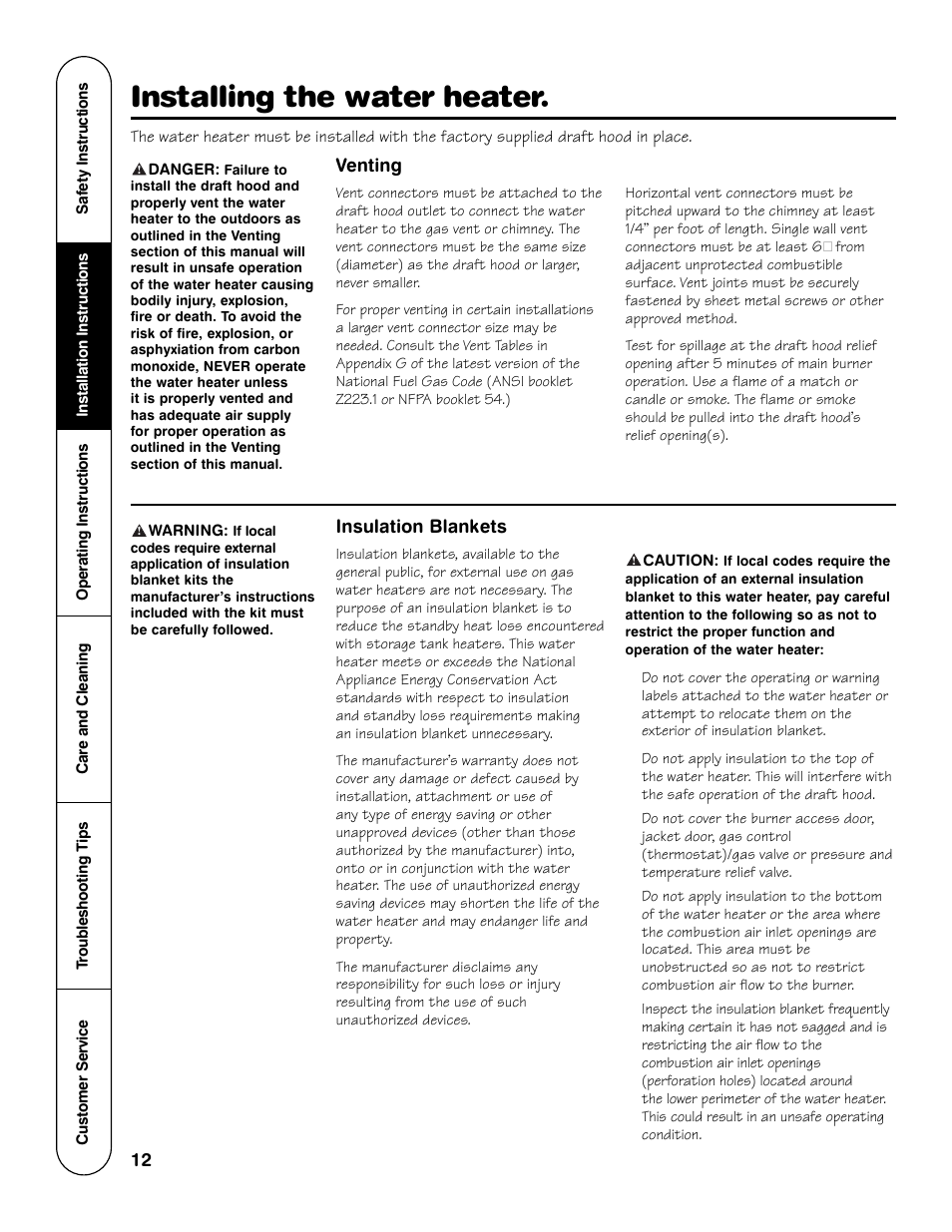 Installing the water heater | GE GG Series User Manual | Page 12 / 28