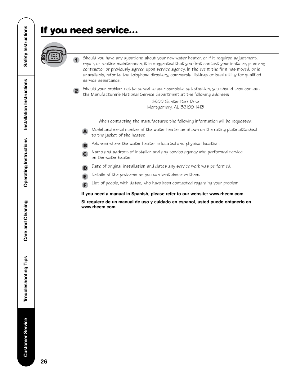 If you need service | GE GG Series User Manual | Page 26 / 28
