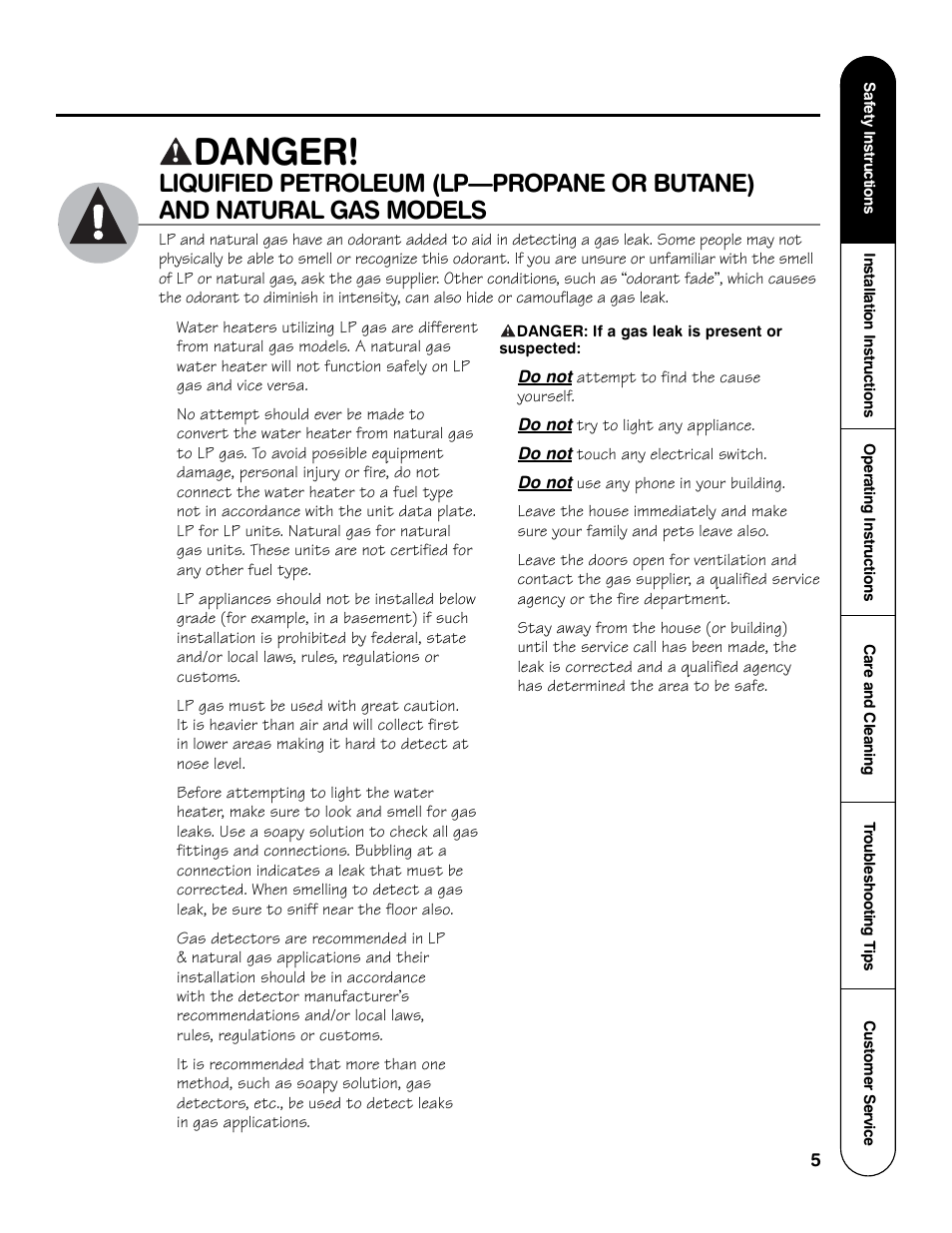 Danger | GE GG Series User Manual | Page 5 / 28