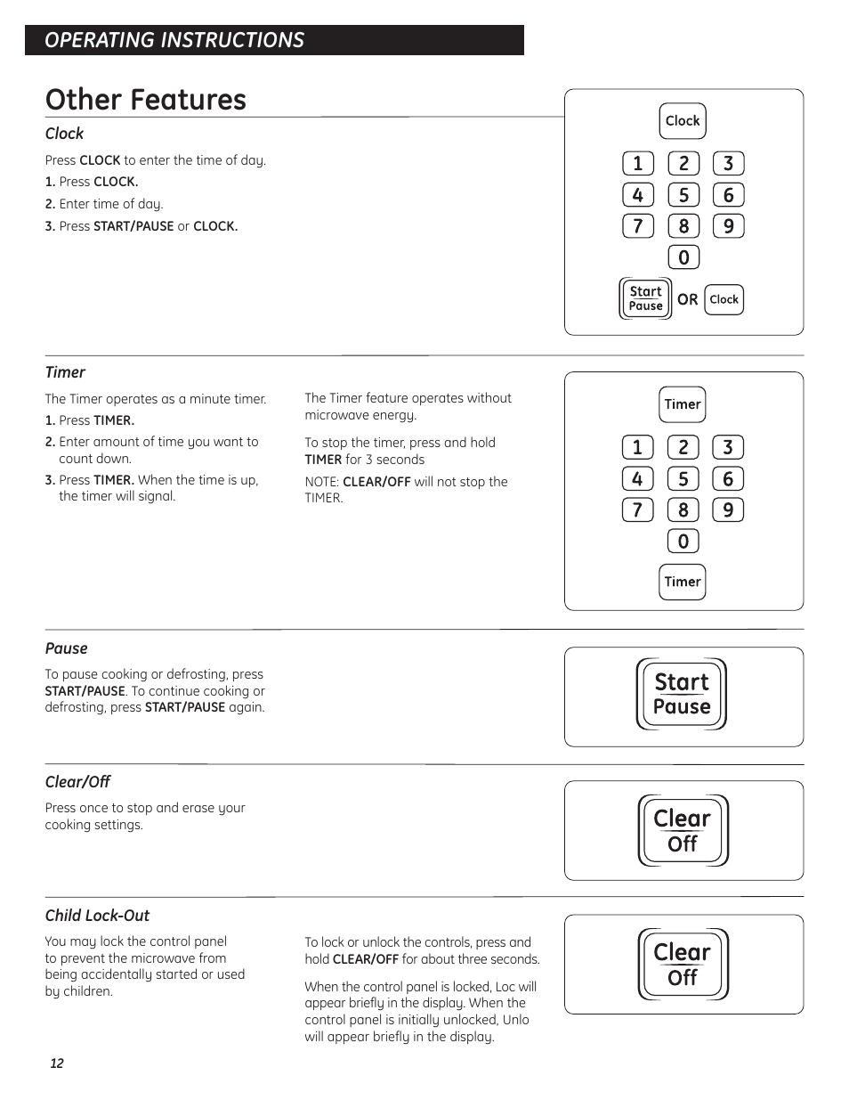 Other features, Operating instructions | GE 9500D User Manual | Page 12 / 16