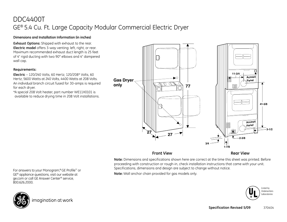 GE DDC4400TWH User Manual | 3 pages