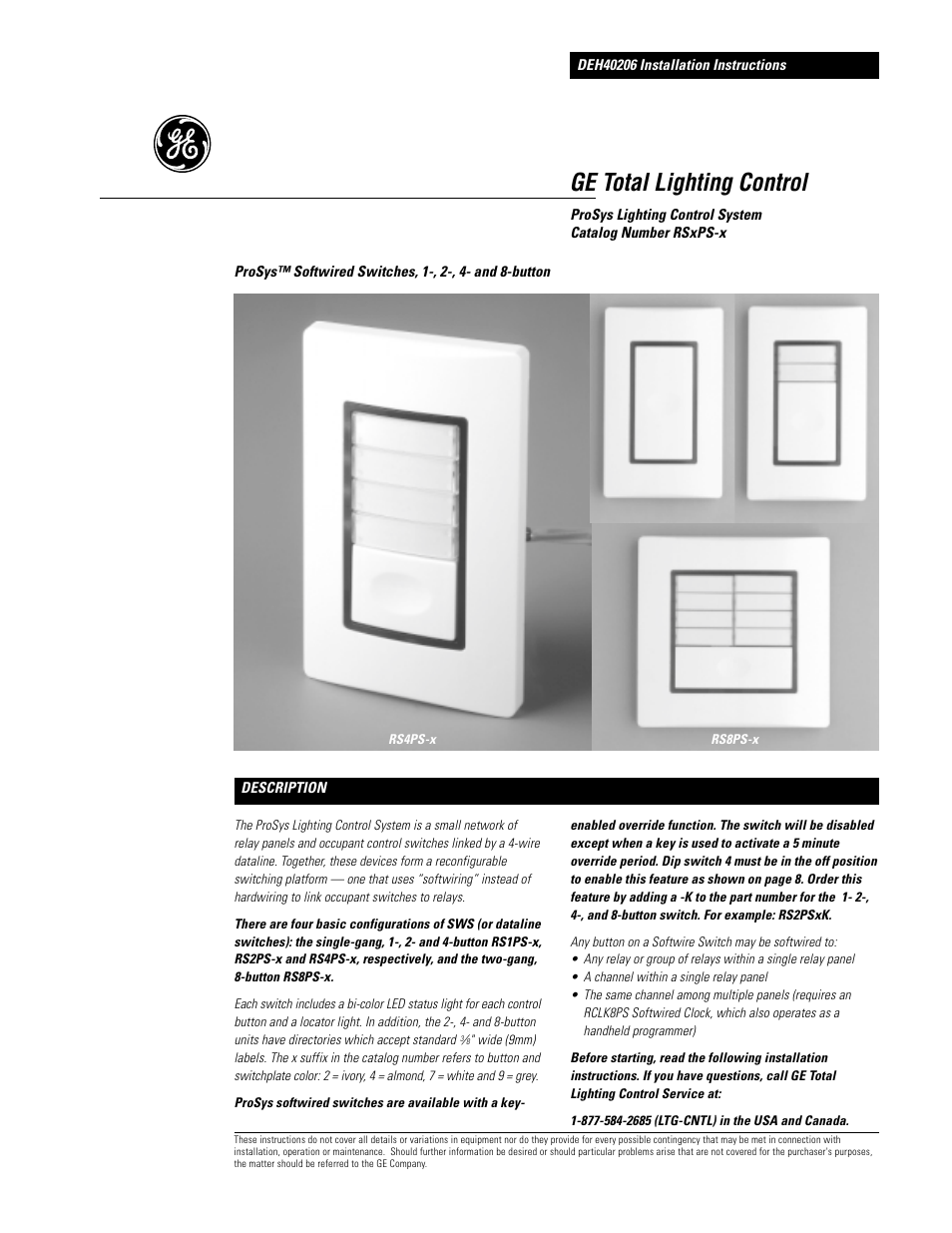 GE PROSYS DEH40206 User Manual | 10 pages