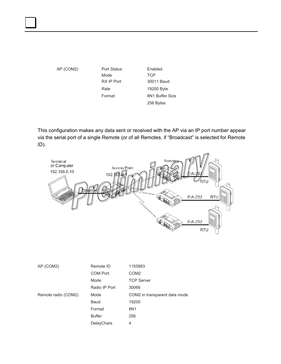 Ip-to-remote serial application example, Ip-to-local serial port application configuration, Ip-to-remote serial application configuration | GE GFK-2489 User Manual | Page 116 / 184