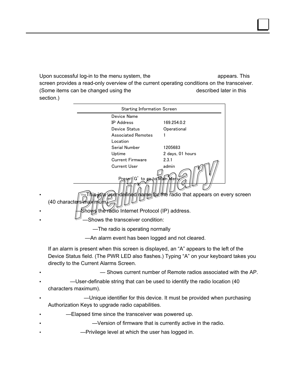 Basic device information, Starting information screen | GE GFK-2489 User Manual | Page 44 / 184