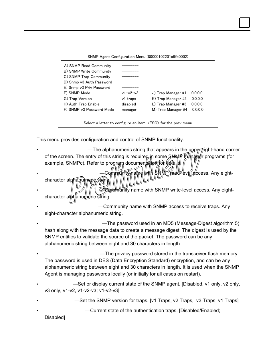 Snmp agent configuration menu | GE GFK-2489 User Manual | Page 50 / 184