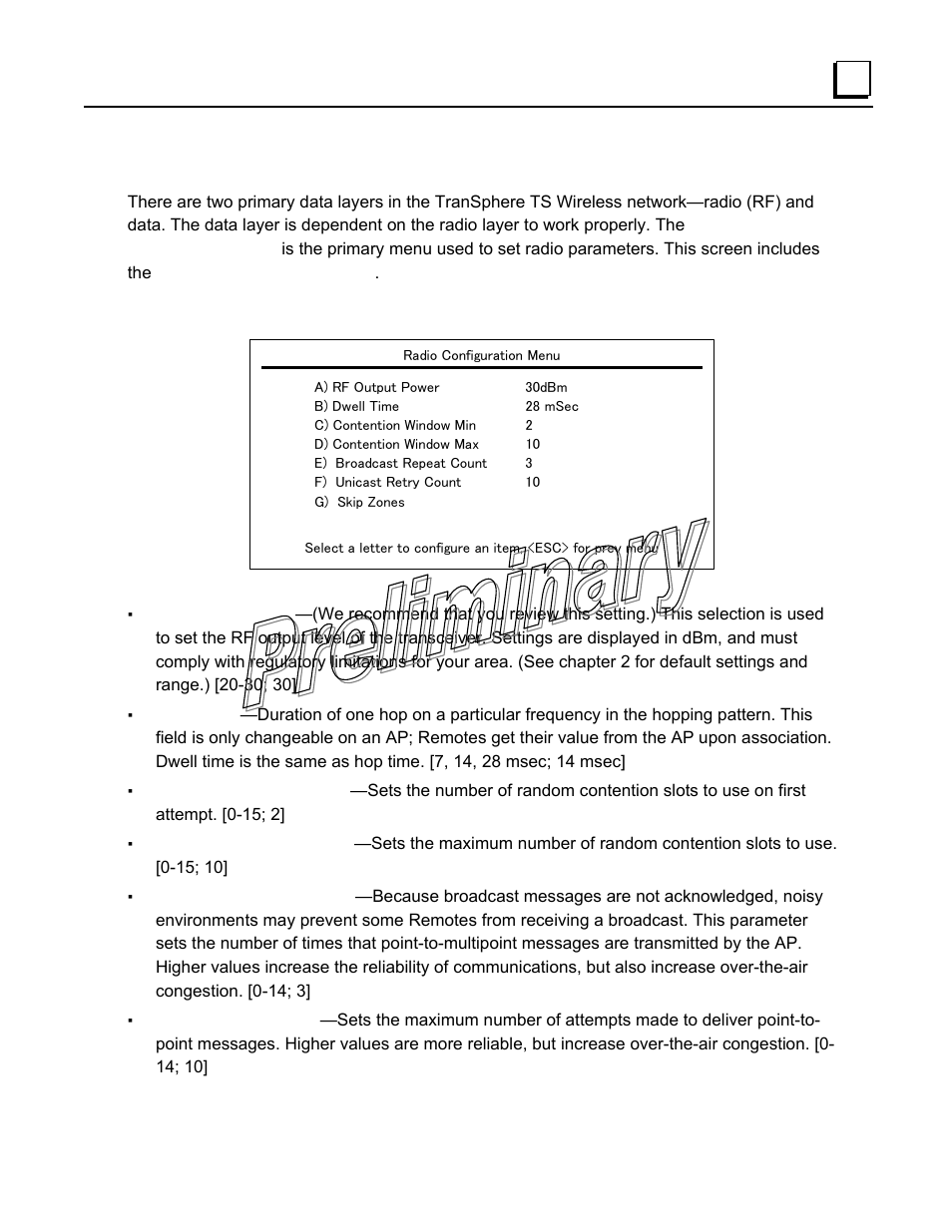 Configuring radio parameters, Radio configuration menu | GE GFK-2489 User Manual | Page 52 / 184