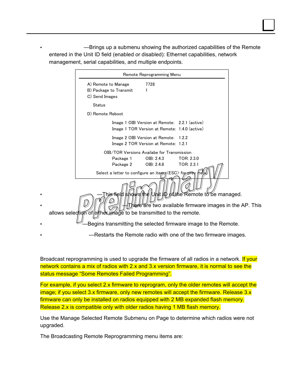 Broad c ast remote reprogramming menu | GE GFK-2489 User Manual | Page 72 / 184