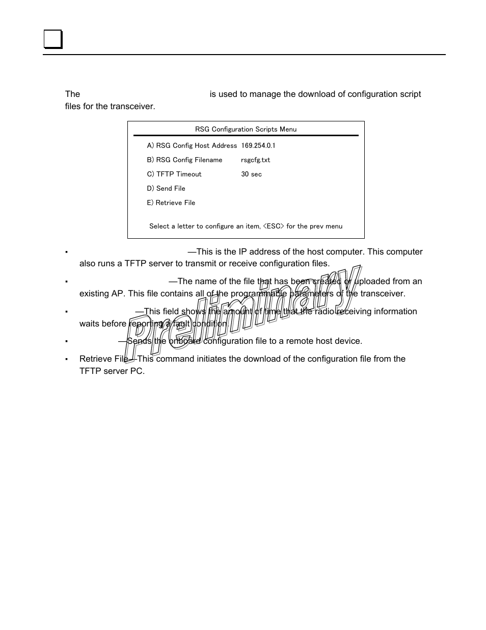 Rsg configuration script menu, Rsg c onfiguration script menu | GE GFK-2489 User Manual | Page 87 / 184