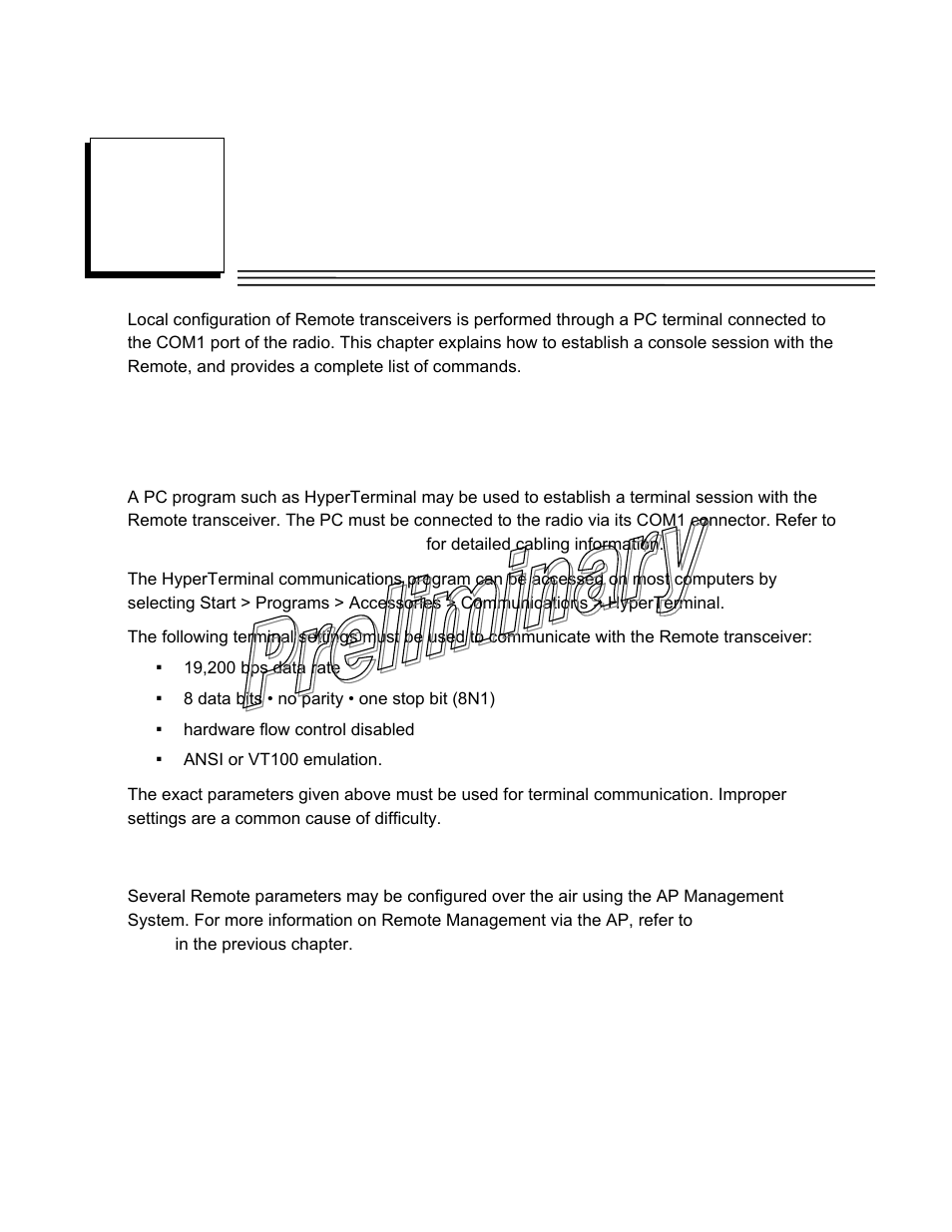 Remote radio management, Programming methods, Terminal interface mode | Remote management via the ap, Chapter | GE GFK-2489 User Manual | Page 95 / 184