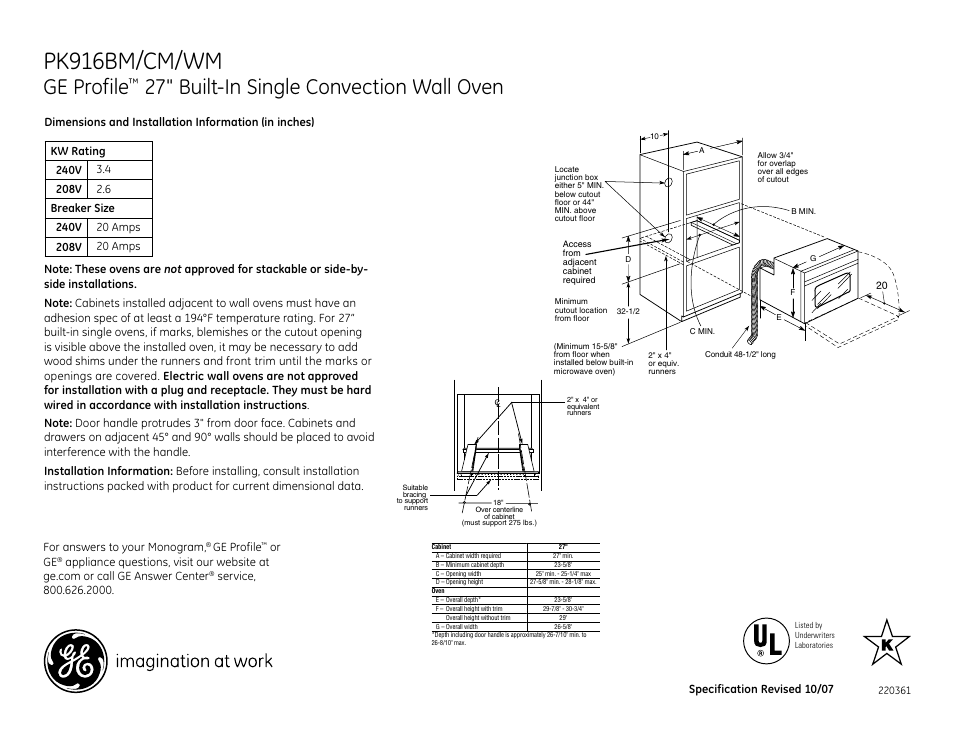 GE PK916BM User Manual | 3 pages