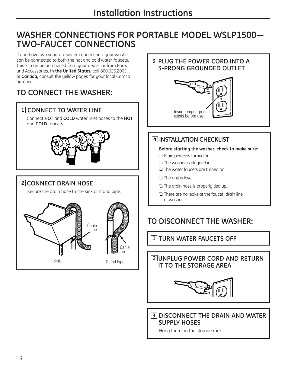 Installation instructions | GE WSLP1500 User Manual | Page 16 / 72