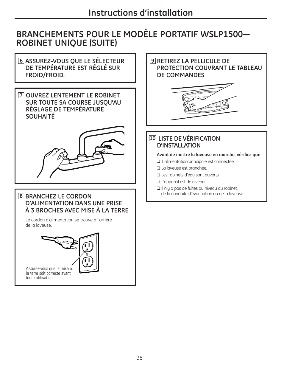 Instructions d’installation | GE WSLP1500 User Manual | Page 38 / 72
