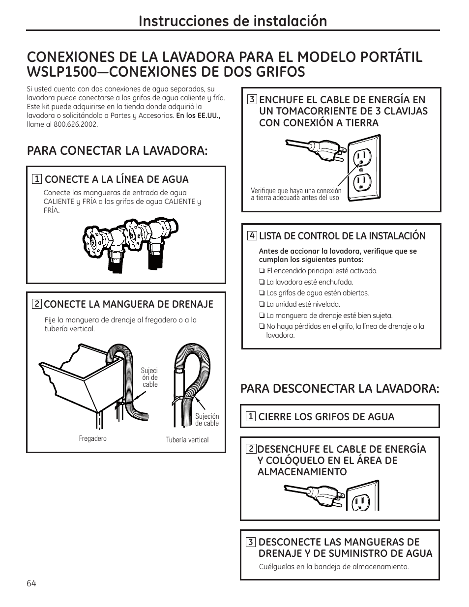 Instrucciones de instalación | GE WSLP1500 User Manual | Page 64 / 72