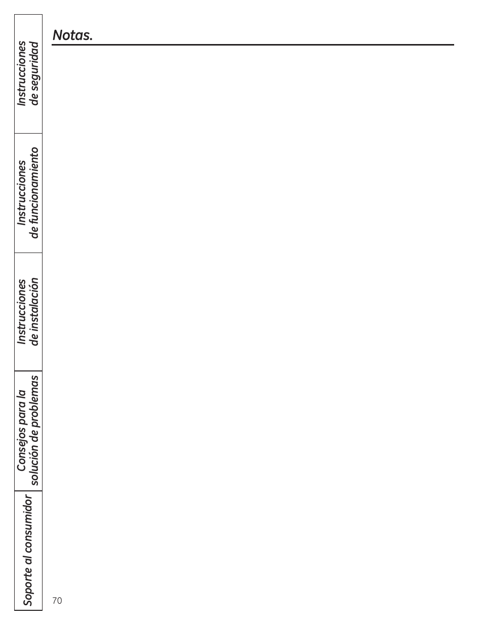 Notas | GE WSLP1500 User Manual | Page 70 / 72
