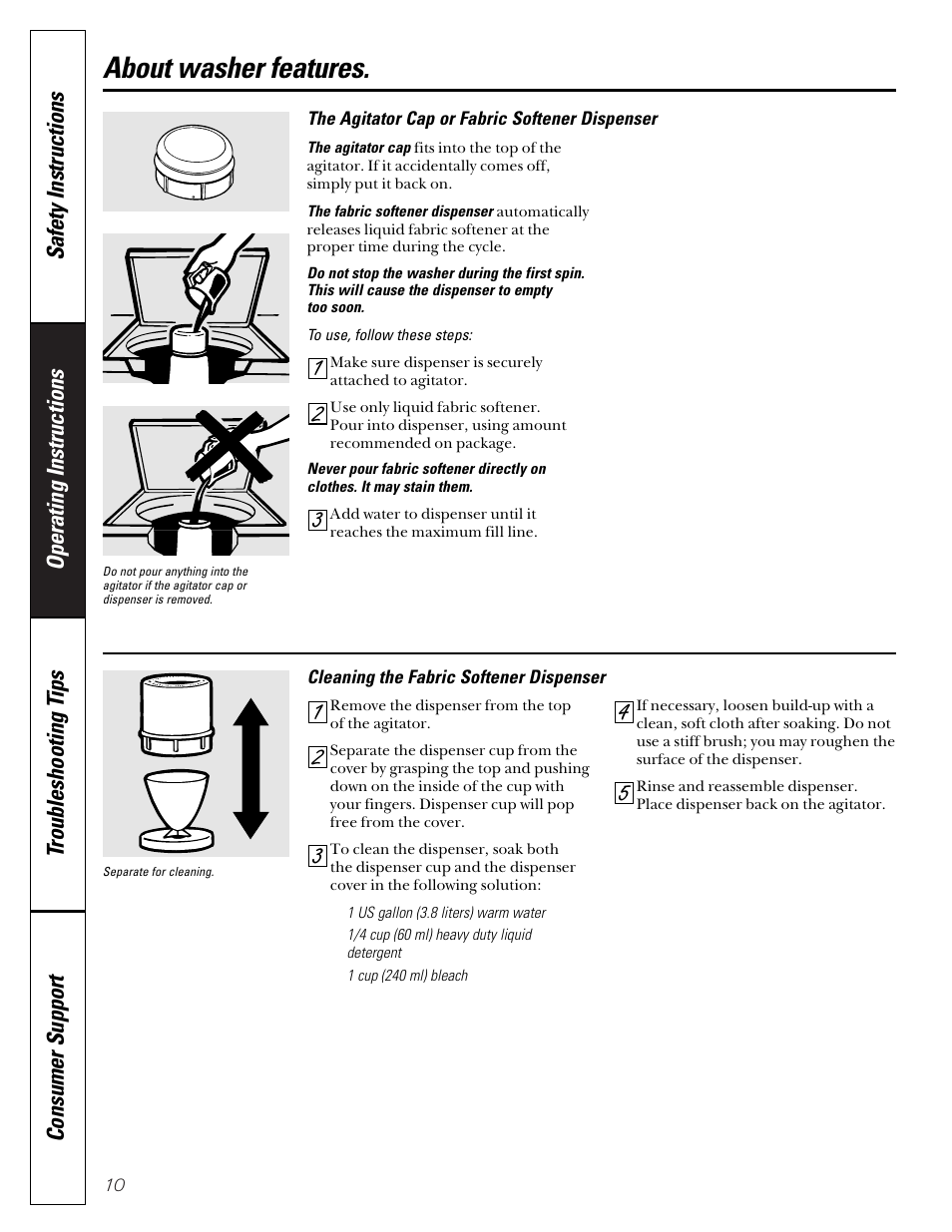 About washer features | GE EWA2500 User Manual | Page 10 / 20