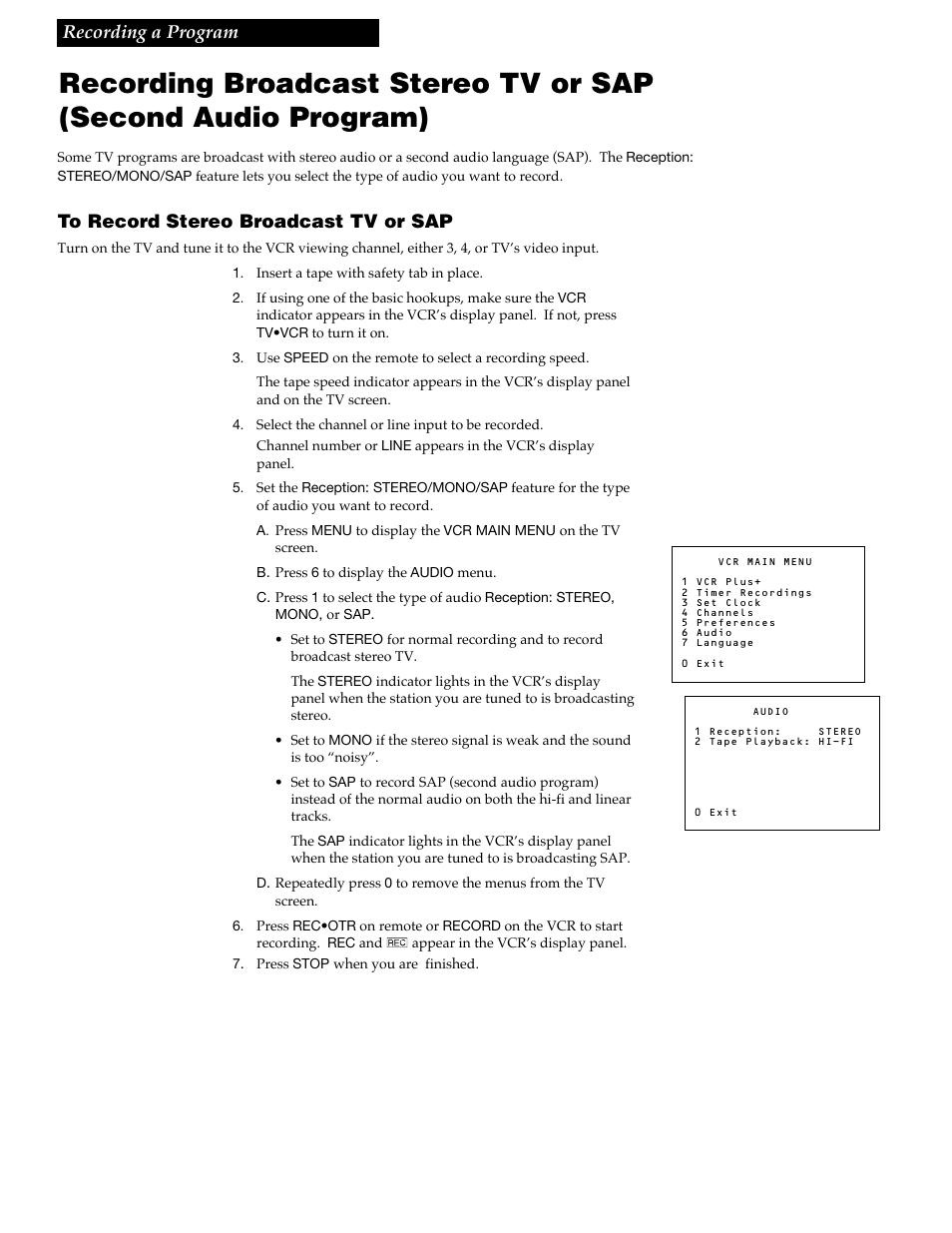 Recording broadcast stereo tv or sap | GE VG4258 User Manual | Page 31 / 44