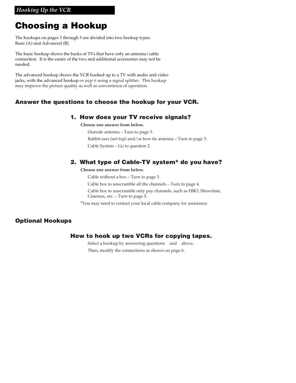 Hooking up the vcr, Choosing a hookup | GE VG4258 User Manual | Page 4 / 44