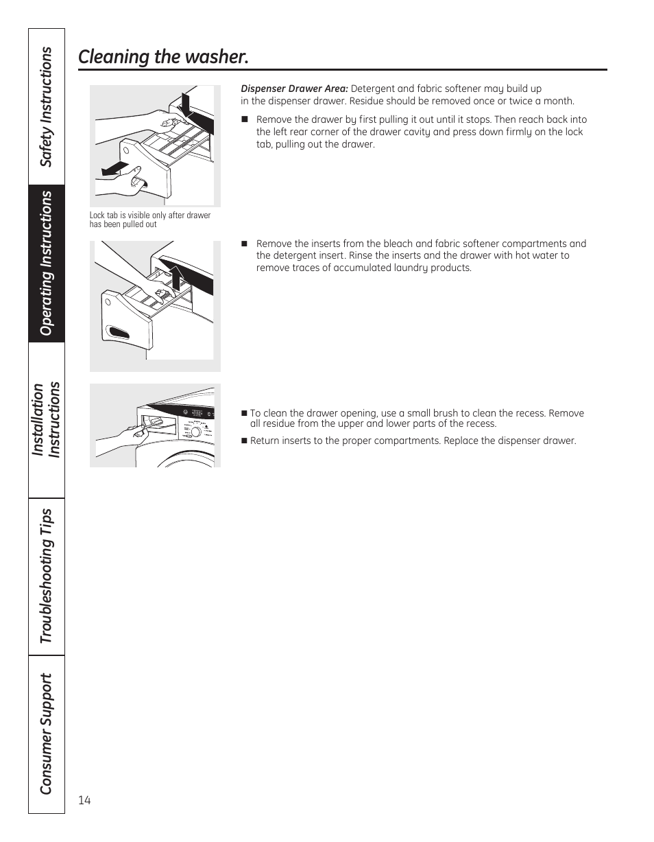 Cleaning the washer | GE WBVH5300 User Manual | Page 14 / 52