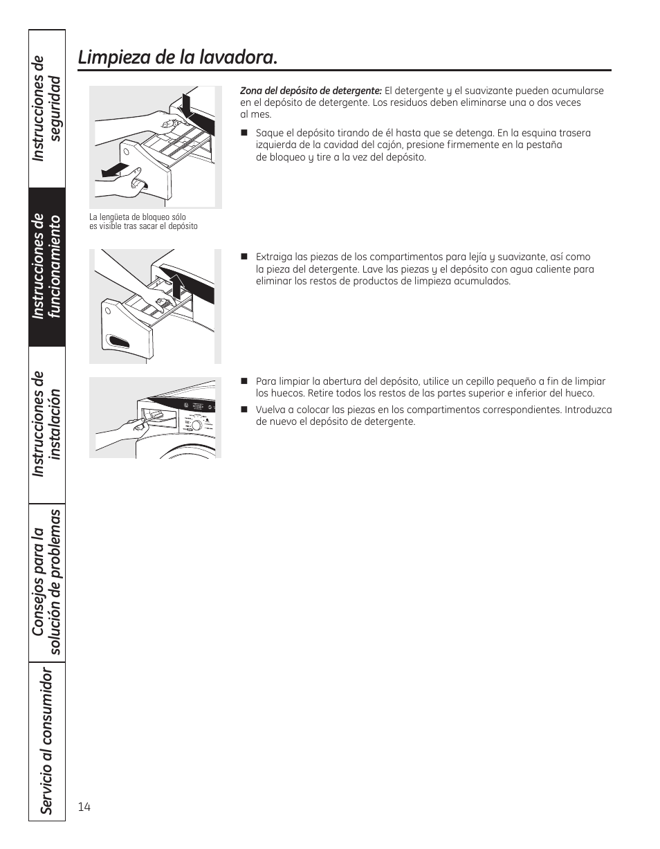 Limpieza de la lavadora | GE WBVH5300 User Manual | Page 40 / 52