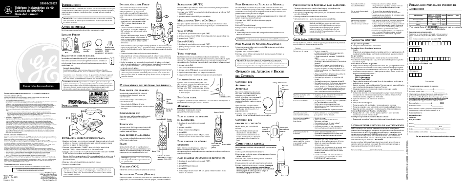 Vol), Mute), Tone) | Pulse), Peración, Udífono, Roche del, Inturón, Untos, Básicos | GE 26920R User Manual | Page 2 / 2